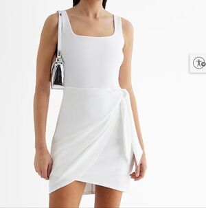NWT EXPRESS Scoop Neck Sleeveless Tie Wrap Mini Sheath Dress, WHITE, LARGE